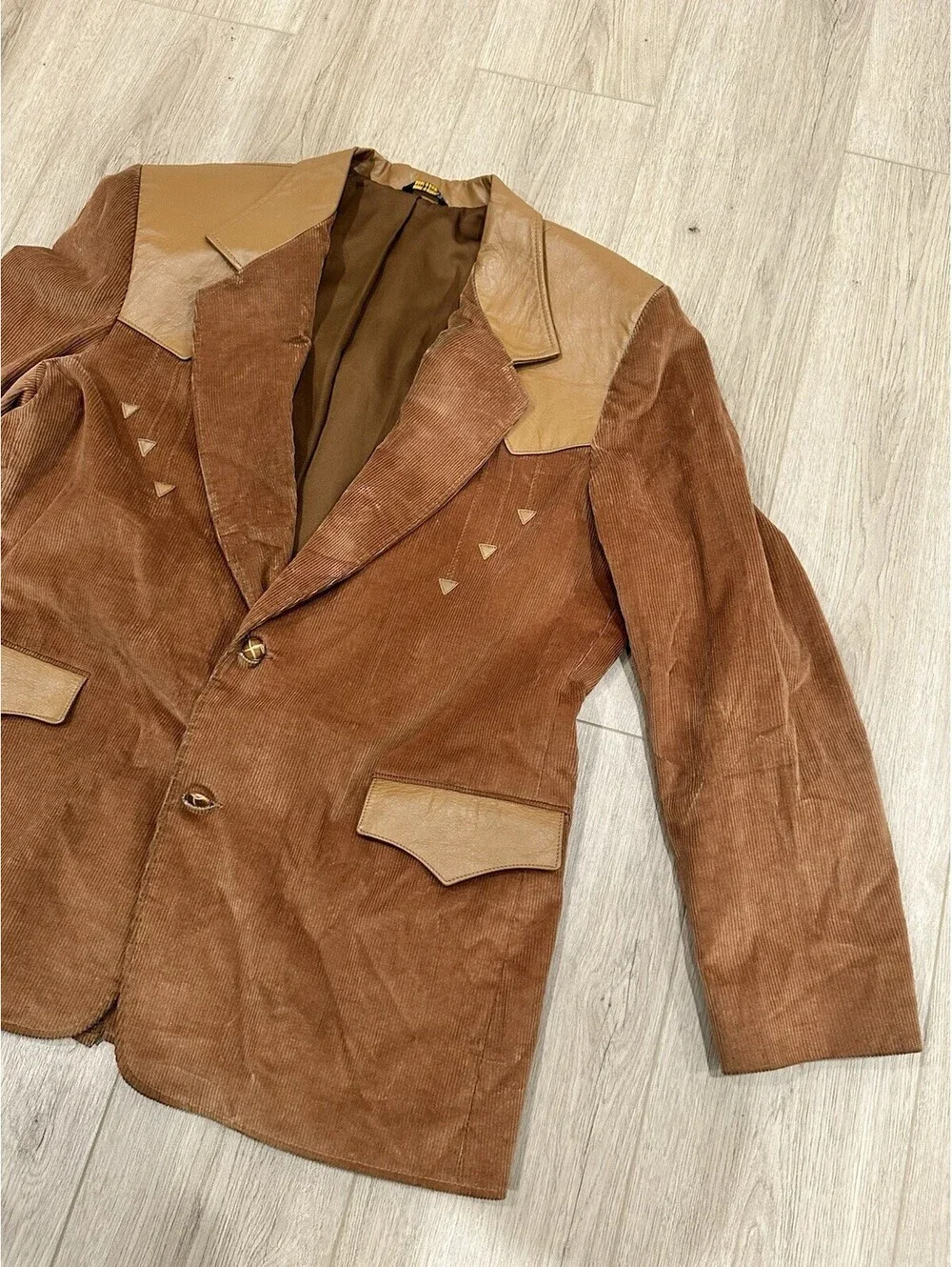 VTG Pioneer Wear Brown Corduroy Leather Cowboy Blazer Jacket Rockabilly Sz 48